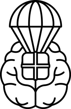 Üzerinde bir kutu olan bir beynin siyah beyaz çizimi. Beyin bir kablo ağıyla çevrilidir.