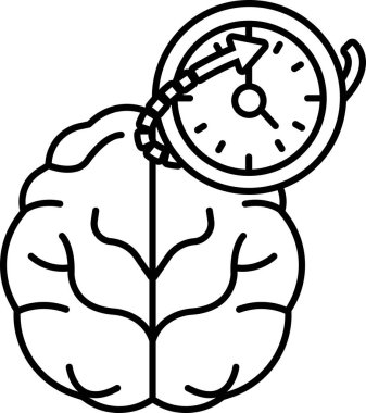 Üzerinde saat olan bir beyin. Saat 1: 00 'i gösteriyor. Beyin zekanın sembolü olarak gösterilir ve saat de zamanın sembolüdür. Görüntü, zamanın değerli olduğu fikrini aktarıyor.