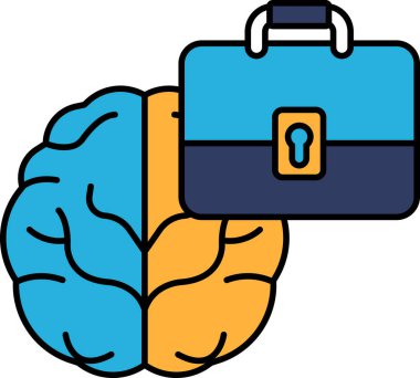 Bir beyin ve evrak çantası birlikte gösterilir. Beyin mavi ve sarıdır, evrak çantası da mavi ve siyahtır. Zeka ve profesyonellik kavramı