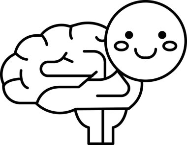 Gülen suratlı bir çizgi film beyni. Beyin bir ağaç dalı tutuyor. Sahne mutlu ve neşeli.