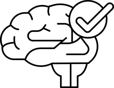 Üzerinde kontrol işareti olan bir beyin. Kontrol işareti beynin sağ tarafında.