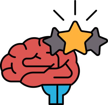 Üzerinde üç yıldız olan bir beyin. Beyin kırmızıdır ve yıldızlar sarıdır. Zeka ve başarı kavramı