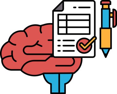 Kalemli bir beyin ve üzerinde işaret olan bir kağıt parçası. Öğrenme ve bilgi kavramı