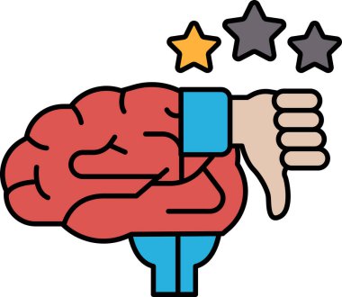 Üzerinde baş parmak olan bir çizgi film beyni. Beyin kırmızı ve mavi.