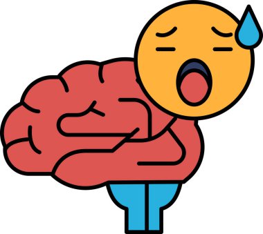 Kırmızı yüzlü ve ağzı açık bir çizgi film beyni gösterilir. Çizgi film, tükenmiş ya da bunalmış bir insan fikrini aktarmak içindir.