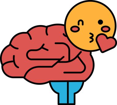 Üzerinde kalp olan bir çizgi film beyni. Çizgi film sevimli ve eğlenceli.