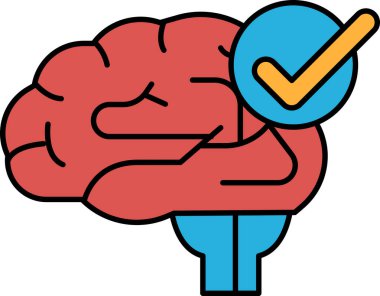 Üzerinde kontrol işareti olan bir beyin. Beyin kırmızı ve mavi.