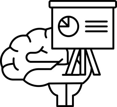 Üzerinde slayt olan bir projektörü tutan bir beyin. Slayt bir pasta grafiği. Bilgileri açık ve düzenli bir şekilde sunma kavramı
