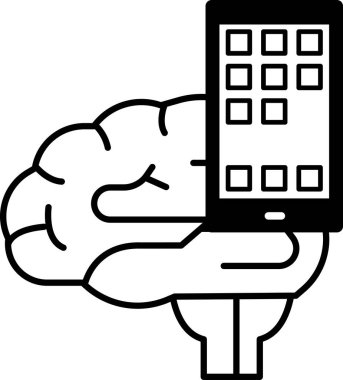 Ekranda beyni olan bir cep telefonunu tutan bir el. Teknoloji ve zeka kavramı