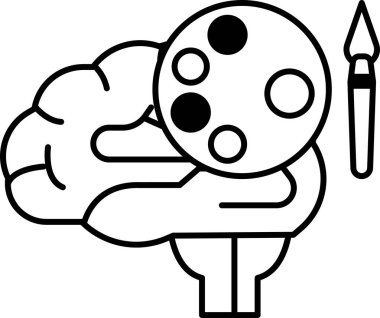 Elinde boya fırçası olan bir beyin. Beyin siyah ve beyaz arka planı olan bir çemberle çevrilidir. Bu görüntünün amacı yaratıcılık ve beyin arasındaki bağlantıyı göstermektir.