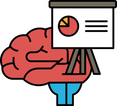 Bir beyin üzerinde pasta grafiği olan bir projektör ekranı tutuyor. Beyin kırmızıdır ve projektör ekranı beyazdır