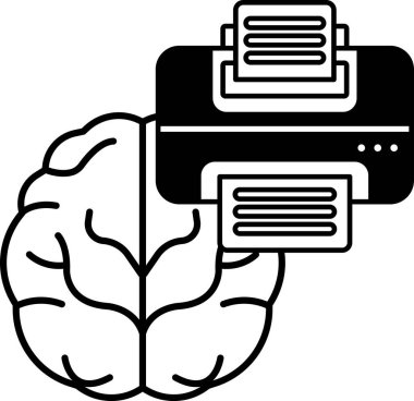 Beyin, yazıcının yanındadır. Beyin siyah ve beyazdır ve yazıcı da siyah ve beyazdır.