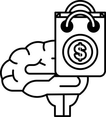 Üzerinde dolar işareti olan bir alışveriş çantası tutan bir beyin.