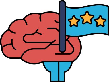 Bir beyin üç yıldızlı bir bayrak tutuyor. Beyin kırmızı ve mavidir. Yıldızlar sarı. Zeka ve başarı kavramı