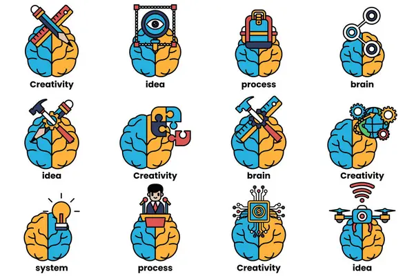 Beyin konseptinde bir dizi çizim ve sanat tarzında şeyler.