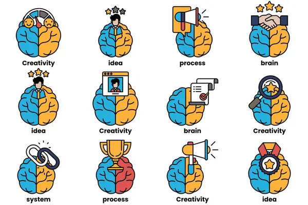 Beyin konseptinde bir dizi çizim ve sanat tarzında şeyler.