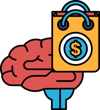 Üzerinde dolar işareti olan bir alışveriş çantası tutan bir beyin. Beyin kırmızıdır ve dolar işareti mavidir