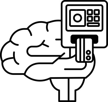 Bir beyin, bir makinenin önünde bir kredi kartı tutar.