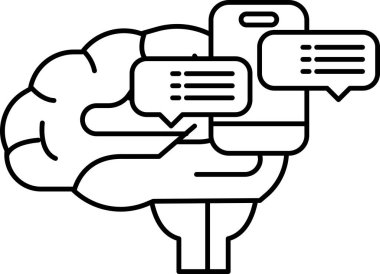 Elinde telefon olan bir beyin ve devam eden bir konuşma.