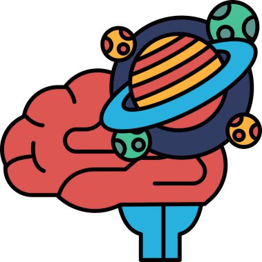 Ortasında bir gezegen olan bir beyin. Gezegen birçok başka gezegenle çevrilidir.