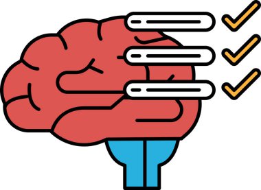 Üzerinde kontrol işareti olan bir beyin. Beyin kırmızı ve mavi.