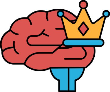 Üzerinde bir taç olan bir beyin. Beyin kırmızıdır ve taç sarıdır.