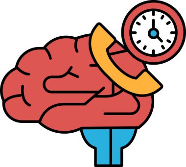 Üzerinde telefon ve sağ tarafında saat olan bir beyin. Saat 10: 00 'u gösteriyor.