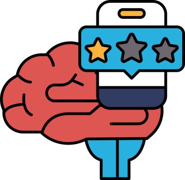 Üzerinde üç yıldız olan bir telefonu tutan bir beyin. Beyin kırmızı, yıldızlar mavi.