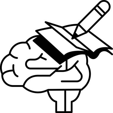 Üzerinde kurşun kalem olan bir beyin, üzerinde kalem yazan bir kitap.