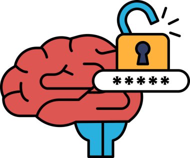 Üzerinde kilit olan bir beyin. Kilit açık ve beyin kırmızı. Kilit sarı ve anahtar deliği var.