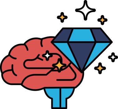 Üzerinde pırlanta olan bir beyin. Elmas pırıl pırıl parlıyor ve beyin kırmızı. Zeka kavramı ve bilginin değeri