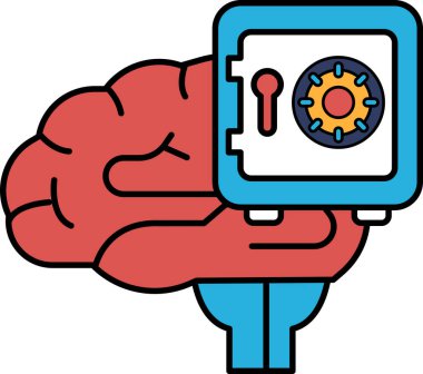 Bir beyin kasanın anahtarını tutuyor. Kasa mavi ve kırmızı.