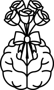 Ortasında bir buket gül olan bir beyin