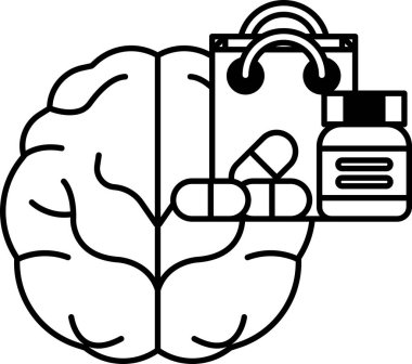 Alışveriş torbası ve bir şişe haplı bir beyin.