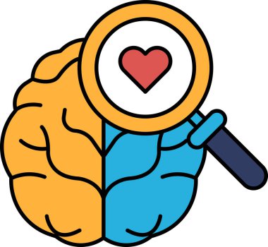 Ortasında kalp olan, üzerinde büyüteç olan bir beyin. Beyin ikiye ayrılır, biri mavi, diğeri sarı renktedir. Kalp kırmızıdır.