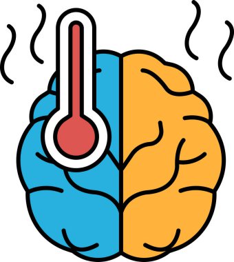 Üzerinde kırmızı ve mavi termometre olan bir beyin. Beyin ikiye bölünür.