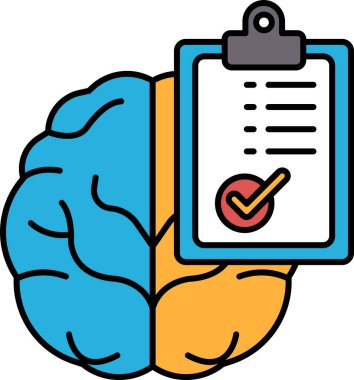 Üzerinde bir pano olan bir beyin. Panonun üzerinde bir kontrol işareti var. Bir insanın beyninin düzenli ve verimli olması kavramı