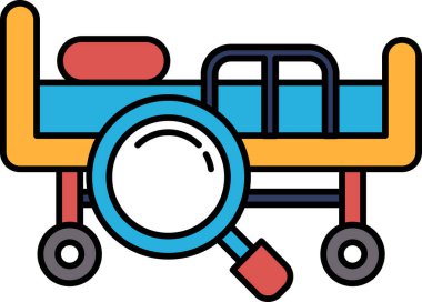 Üzerinde büyüteç olan bir yatak. Yatak mavi ve sarı.