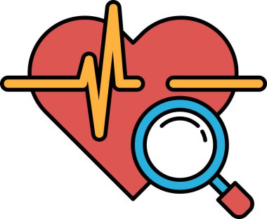 Üzerinde büyüteç olan bir kalp. Kalp kırmızı ve büyüteç mavi.