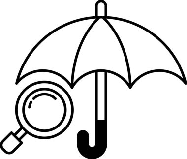 Üzerinde büyüteç olan bir şemsiye.