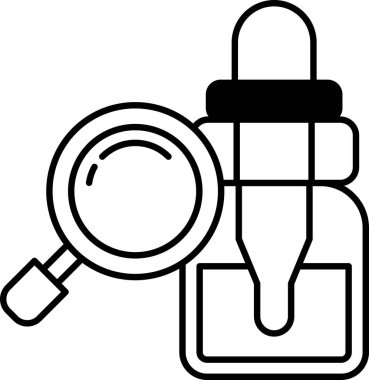 Üstünde büyüteç olan bir ilaç şişesi.