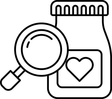 Üzerinde büyüteç ve kavanozda kalp olan bir kavanoz.