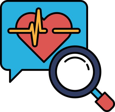 Üzerinde kırmızı bir çizgi ve üzerinde büyüteç olan bir kalp. Kalp mavi bir çemberle çevrilidir.