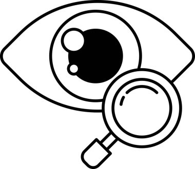 Üzerinde büyüteç olan bir çizgi film gözü.