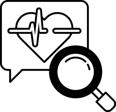 Üzerinde çizgi ve büyüteç olan bir kalp.