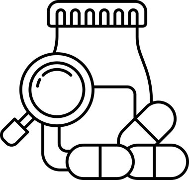 Üstünde büyüteç olan bir kutu hap.