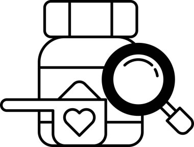 Üzerinde büyüteç olan bir ilaç şişesi.