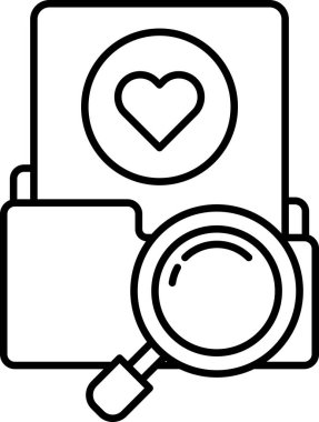 Üzerinde kalp olan bir klasör ve büyüteç.