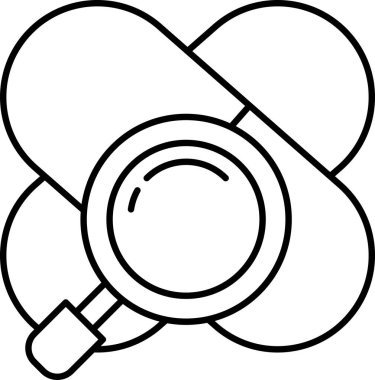 Üstünde büyüteç olan bir ilaç şişesi.