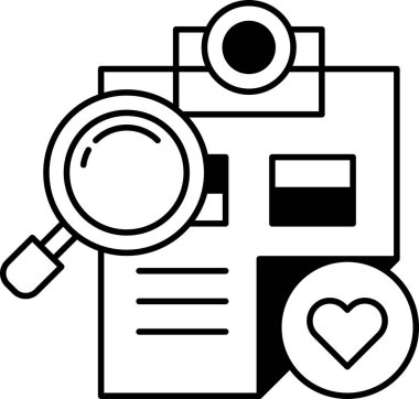 Büyüteç, kalbi ve kamerası olan bir kağıt parçasının üzerindedir.